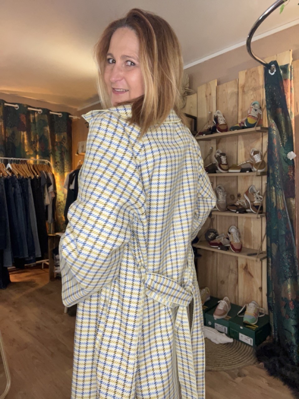 Manteau Long Demi Saison Motifs à Carreaux...