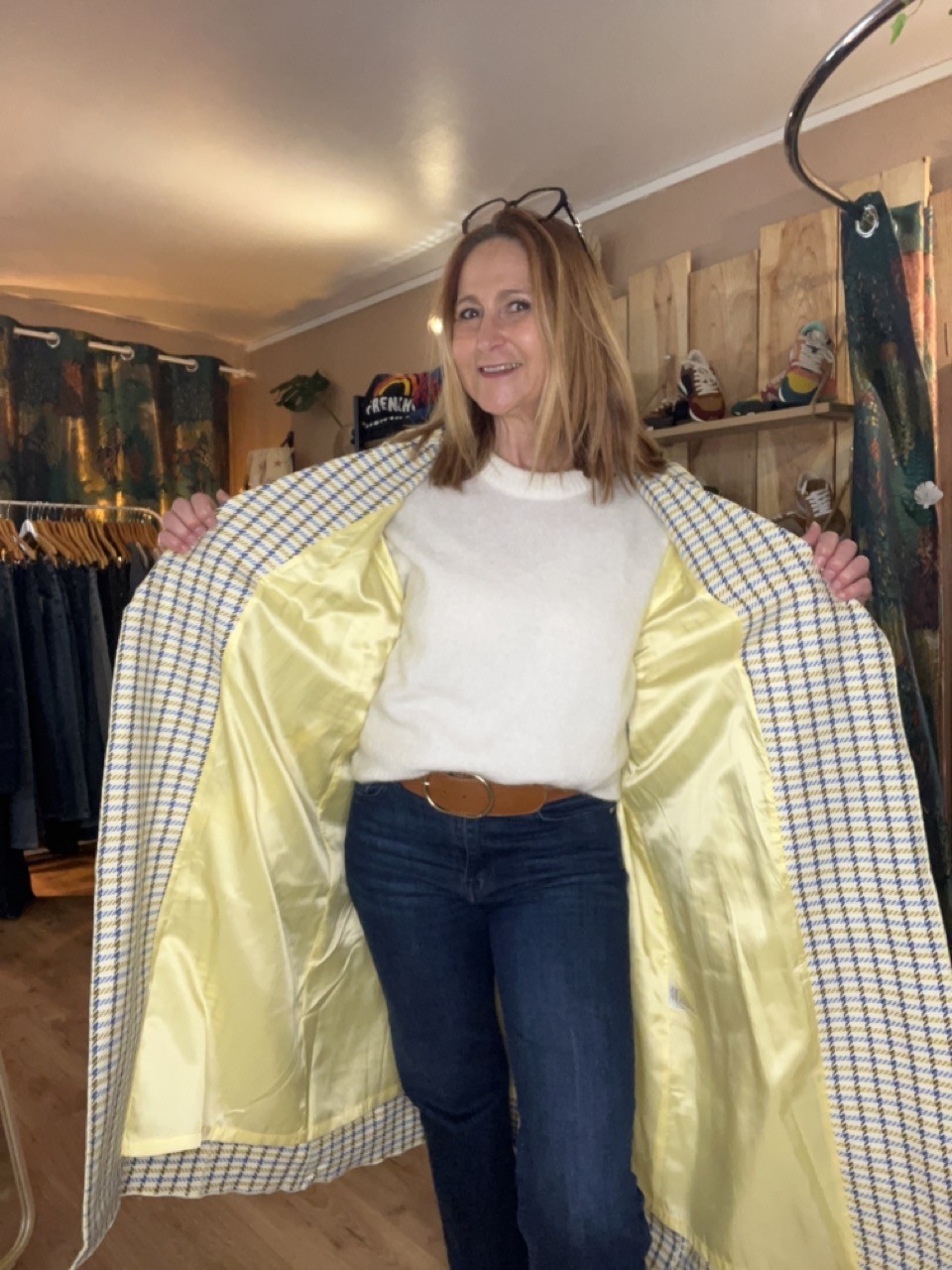 Manteau Long Demi Saison Motifs à Carreaux...