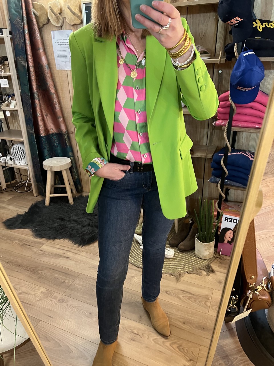 Veste Blazer Vert Anis Doublure Imprimée...