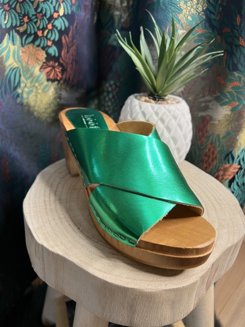 Sabots Color Block Green Metallic Arline HOOF