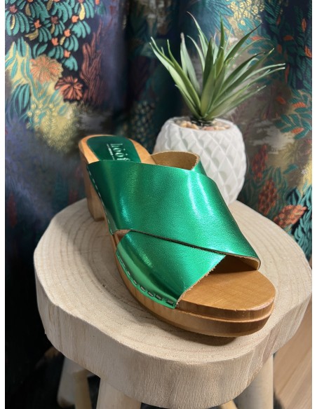 Sabots Color Block Green Metallic Arline HOOF