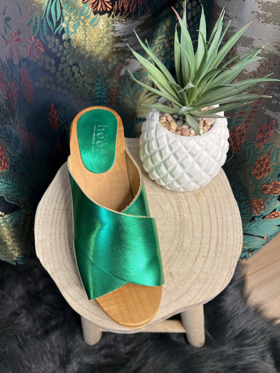 Sabots Color Block Green Metallic Arline HOOF