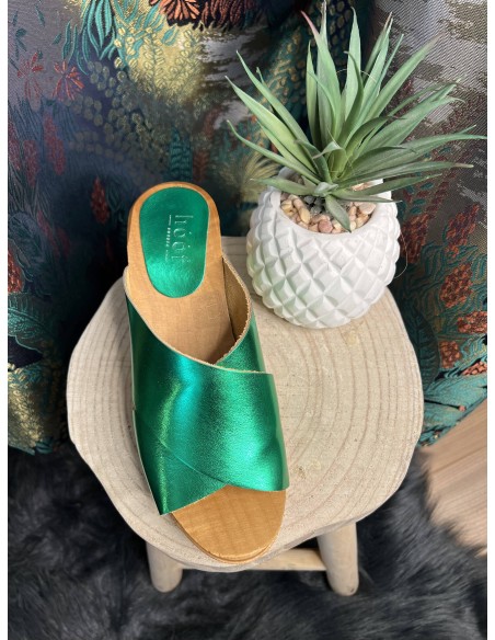 Sabots Color Block Green Metallic Arline HOOF