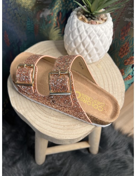 Sandales glitter et suède rose Colors of California