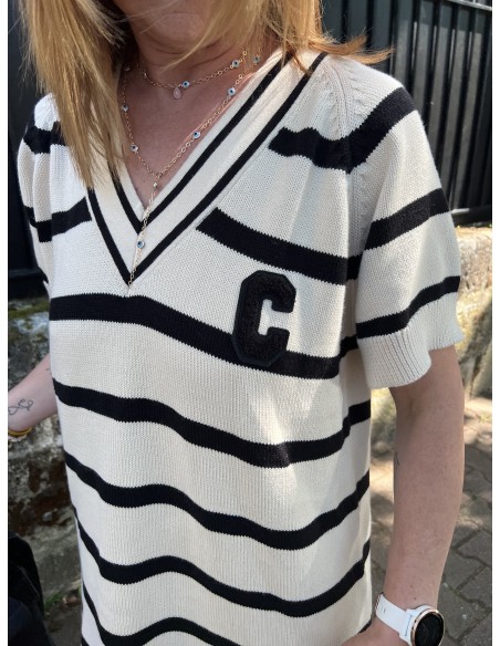 Robe Pull Marinière Col V Manches Courtes Costercopenhagen