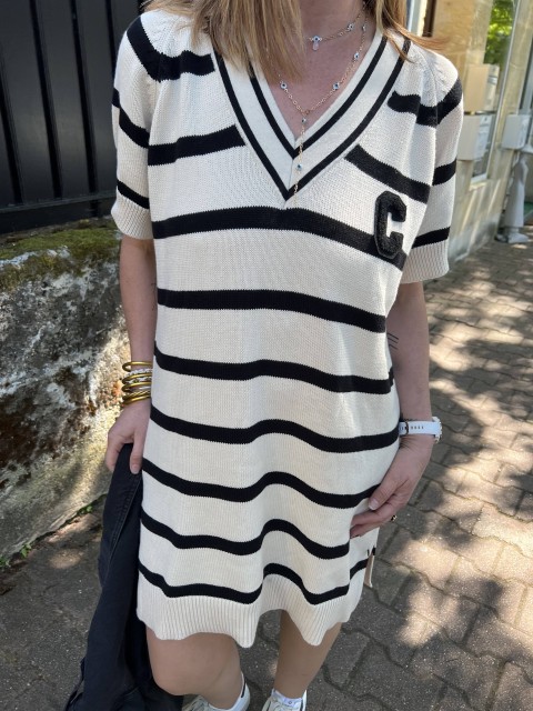Robe Pull Marinière Col V Manches Courtes Costercopenhagen
