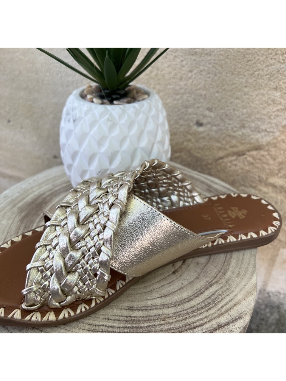Mules plates Cuir Gold Anamaïa