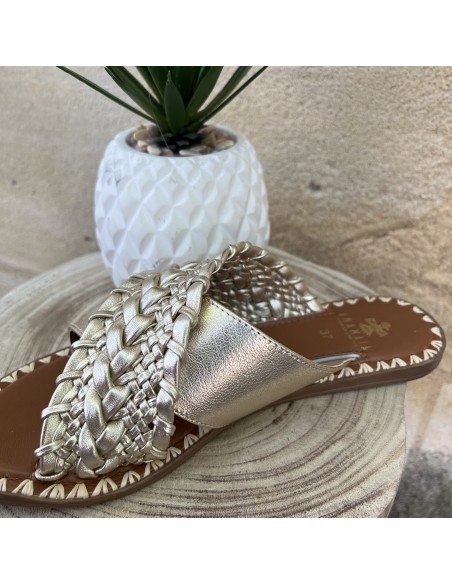 Mules plates Cuir Gold Anamaïa