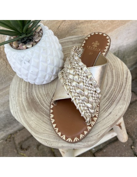 Mules plates Cuir Gold Anamaïa