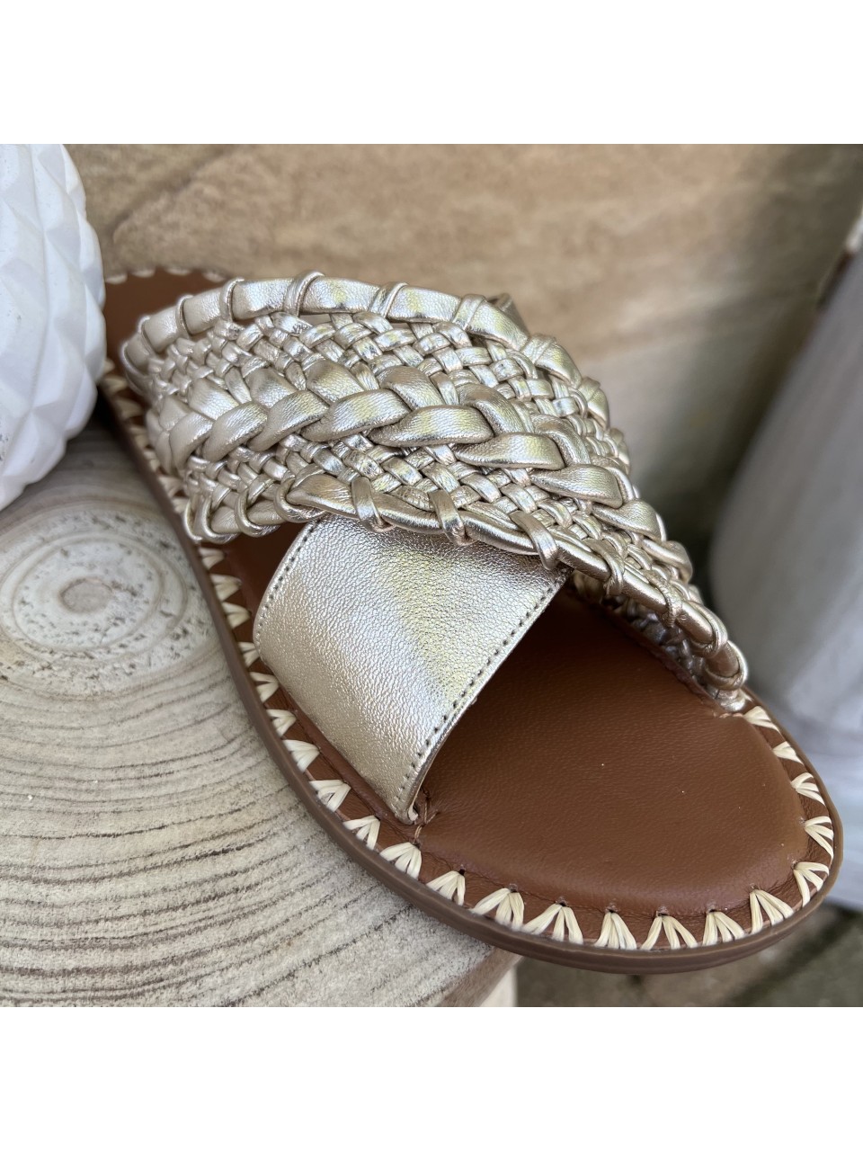 Mules plates Cuir Gold Anamaïa