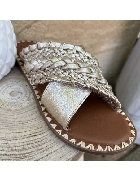 Mules plates Cuir Gold Anamaïa