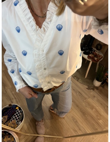 Chemise blanche volants imprimé Coquillage Costercopenhagen
