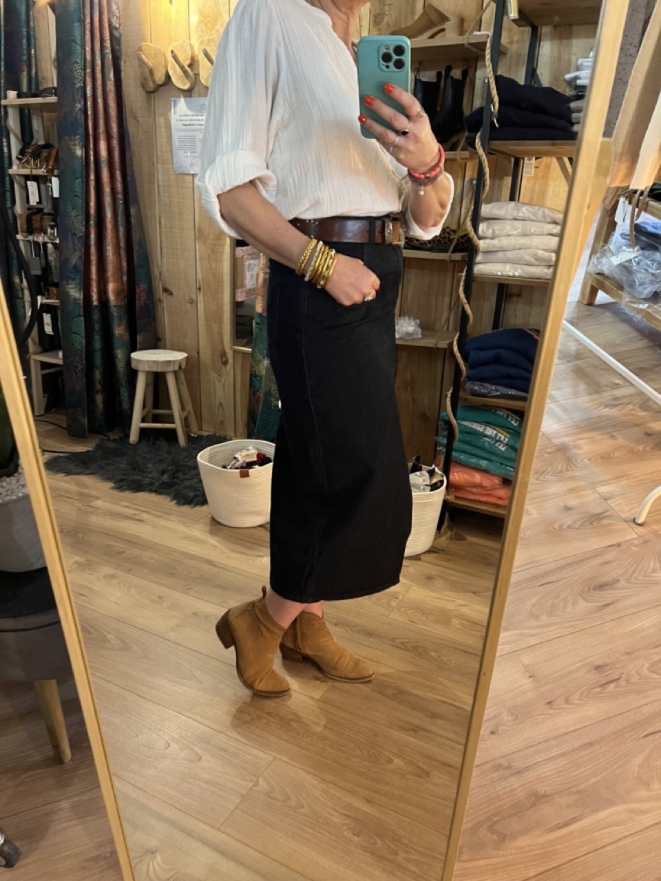 Jupe longue fendue Denim Bleu brut Elvire Frnch