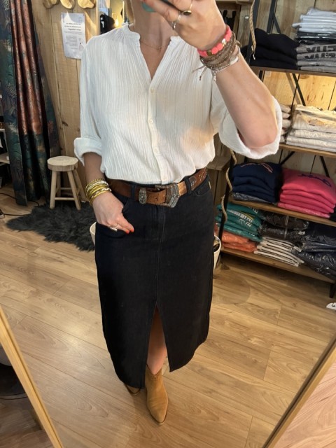 Jupe longue fendue Denim Bleu brut Elvire Frnch 2