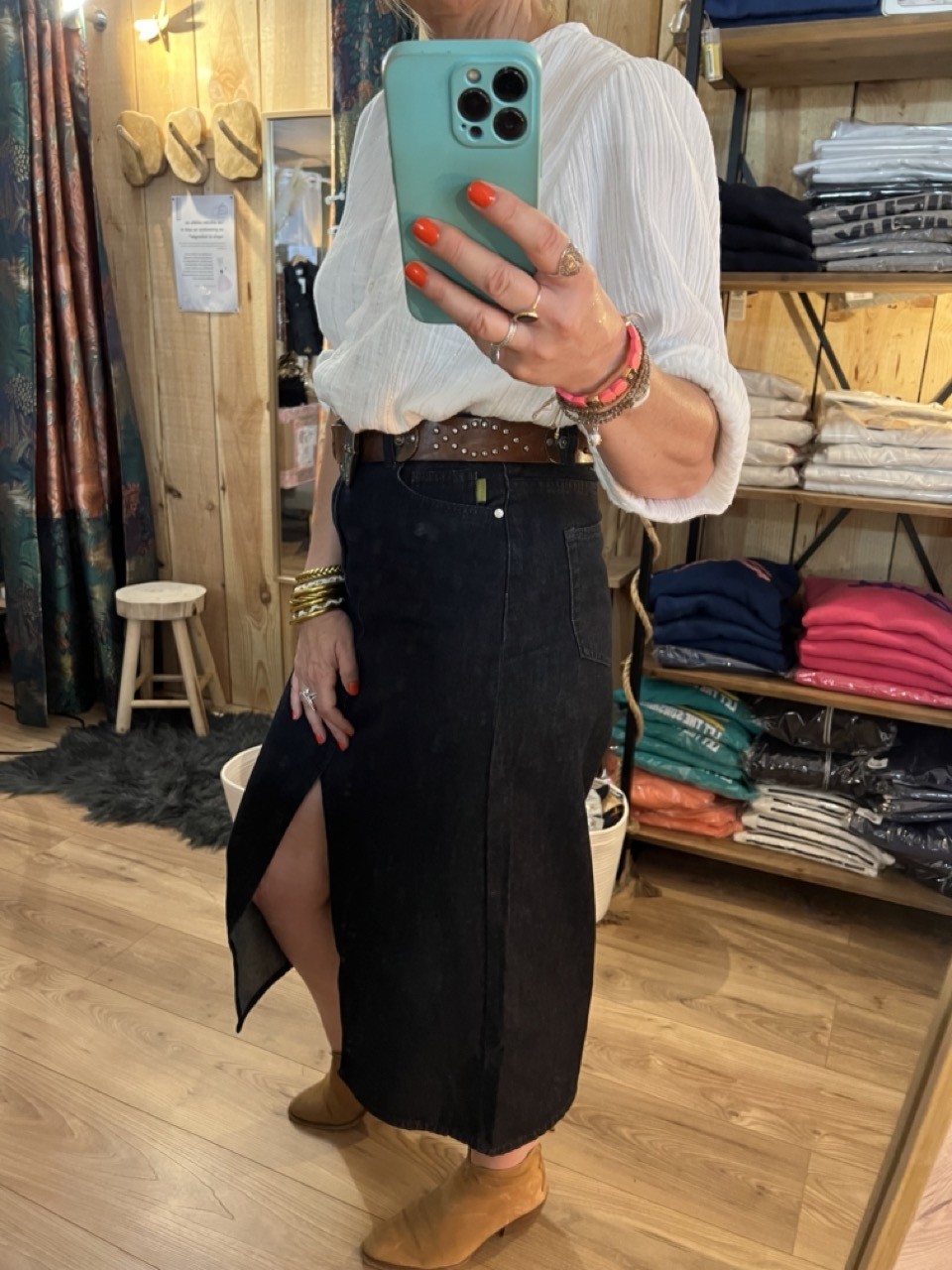 Jupe longue fendue Denim Bleu brut Elvire Frnch