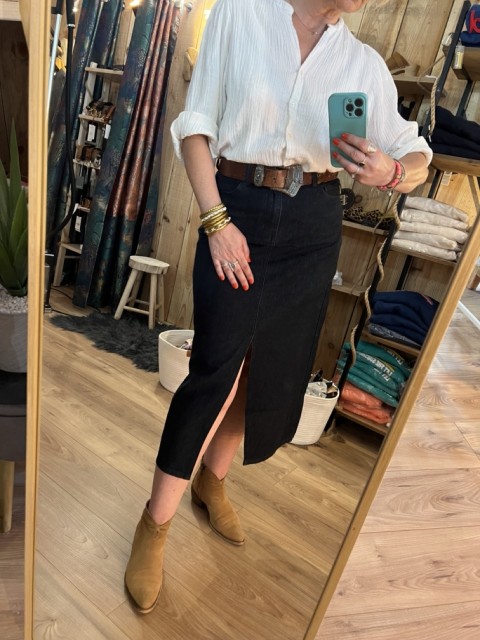 Jupe longue fendue Denim Bleu brut Elvire Frnch