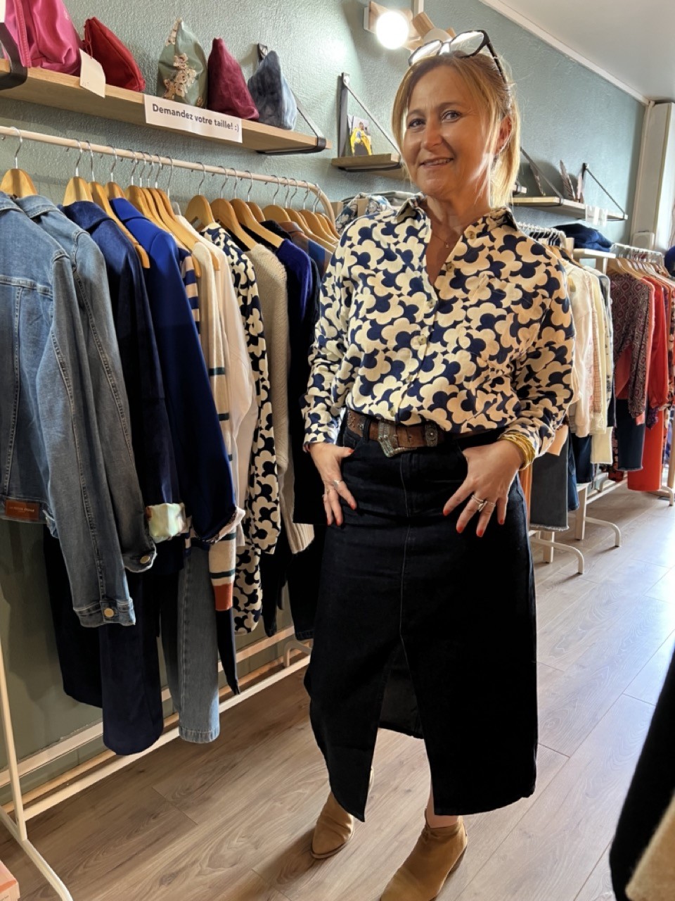 Jupe longue fendue Denim Bleu brut Elvire Frnch
