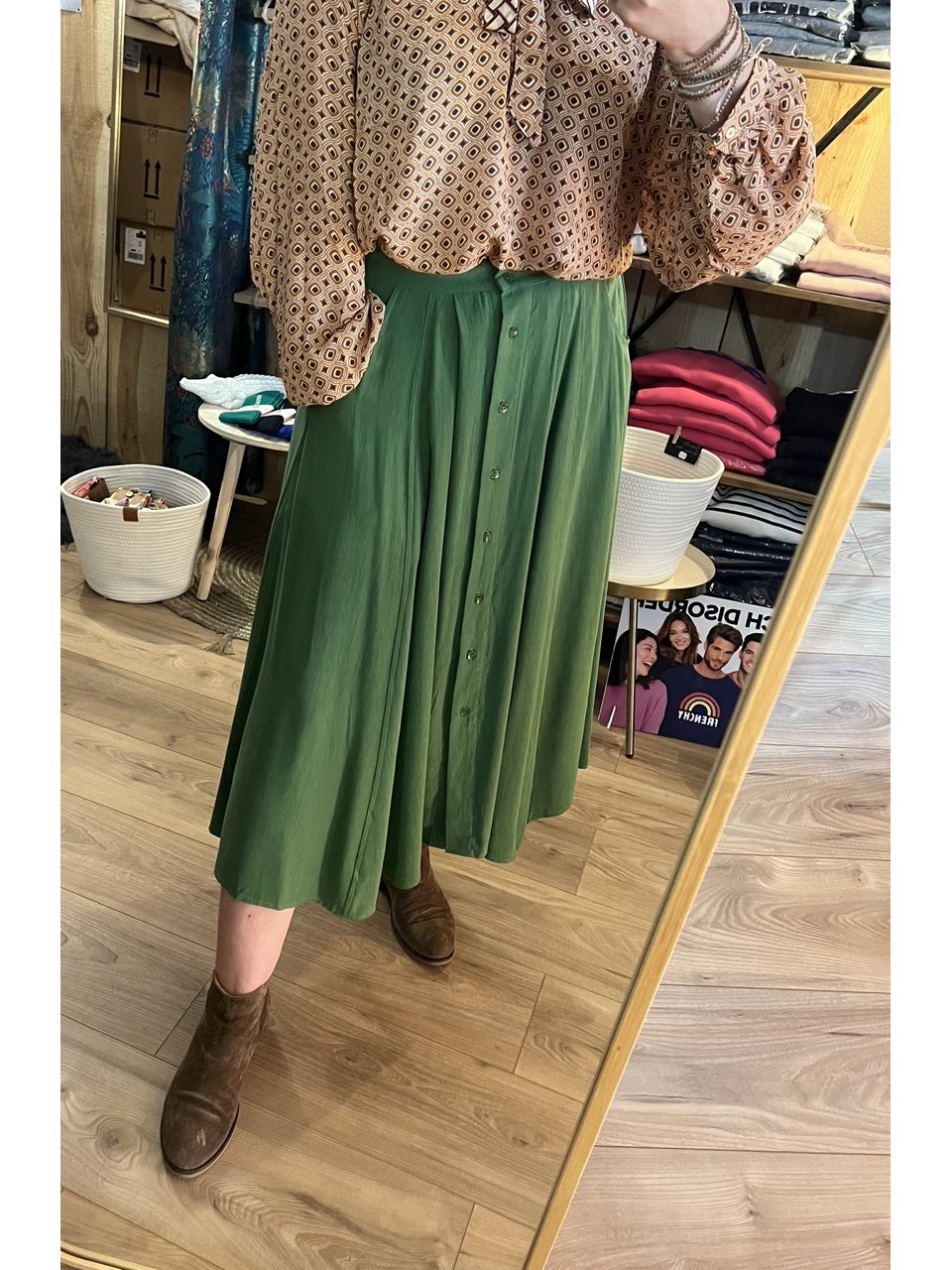Jupe Midi Verte Faustine  Orféo