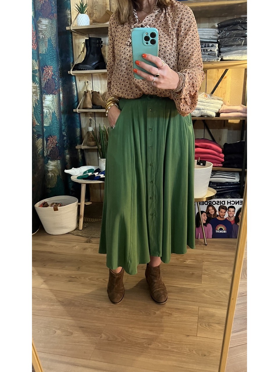 Jupe Midi Verte Faustine  Orféo