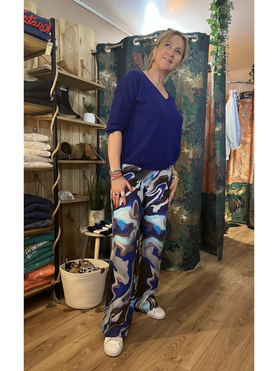 Pantalon fluide droit multicolore flow...