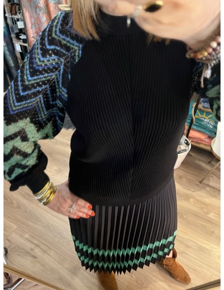 Pull Col Rond noir et manches multicolore Costercopenhagen