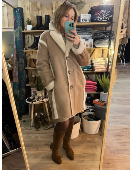 Manteau fourré droit Faux Cuir Suède Jannecke Rino & Pelle