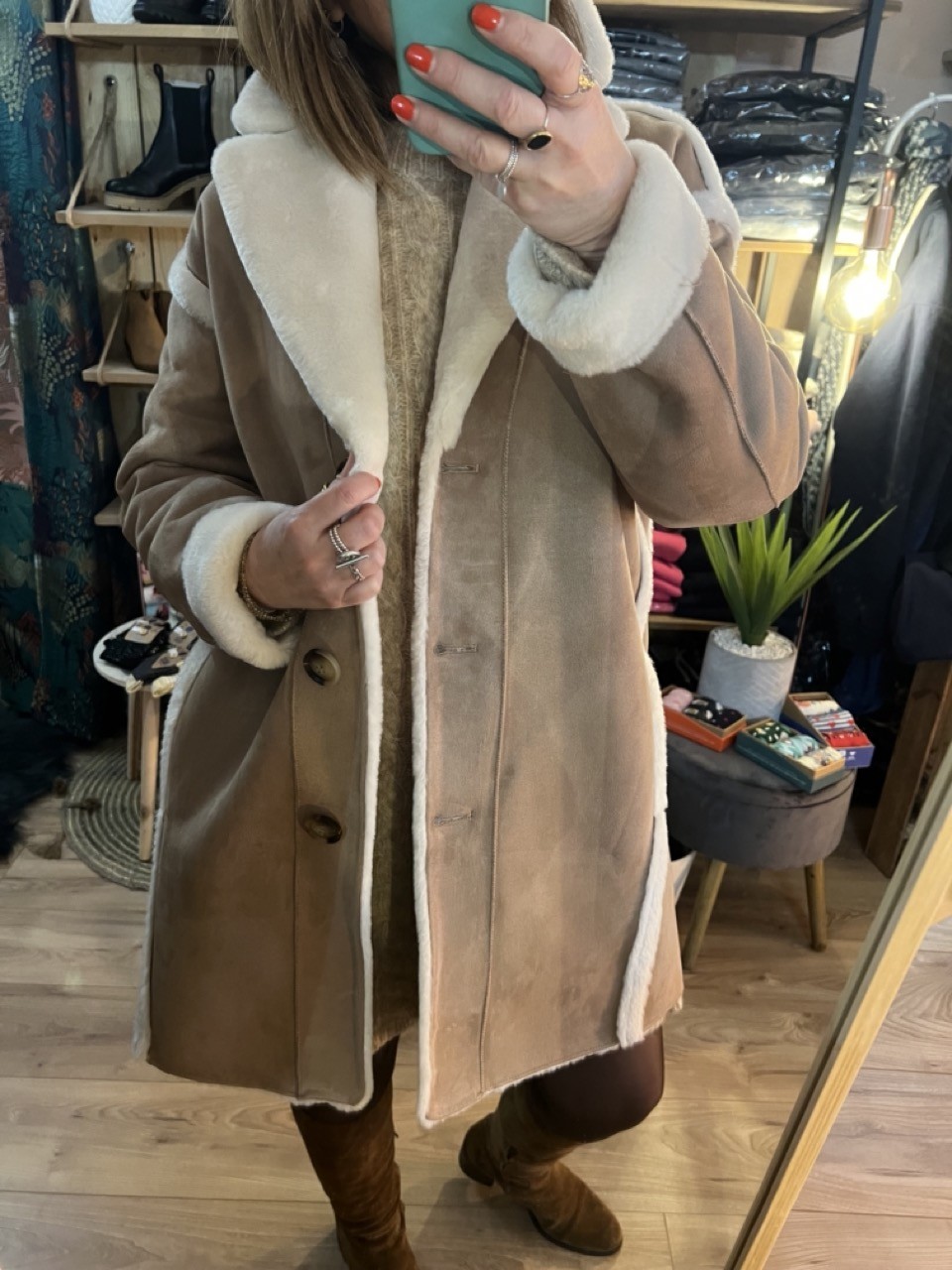 Manteau fourré droit Faux Cuir Suède Jannecke...