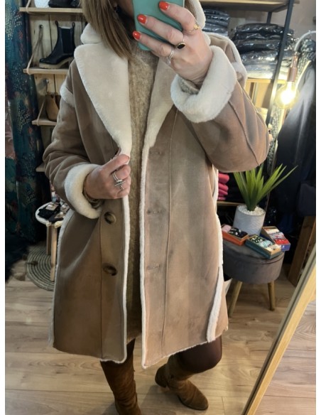 Manteau fourré droit Faux Cuir Suède Jannecke Rino & Pelle