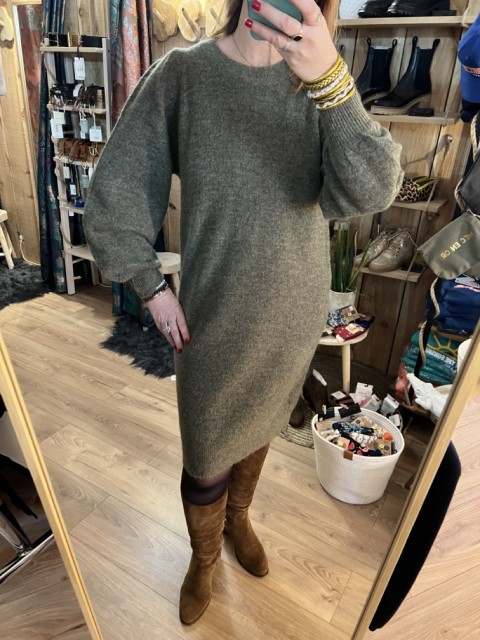 Robe Pull Midi Laine Vert Kaki Chiné Mola Mia Selected