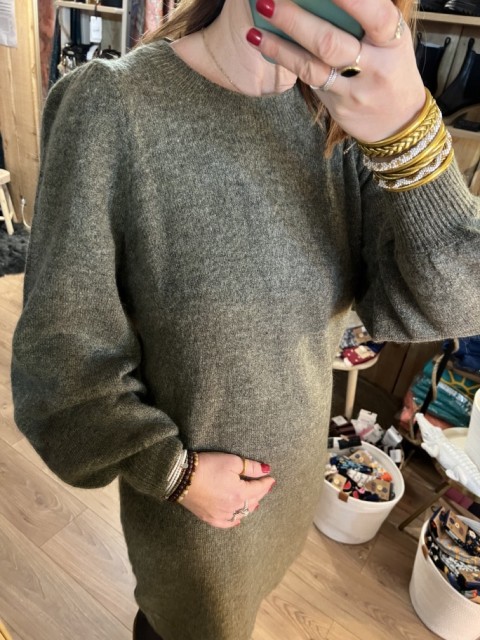Robe Pull Midi Laine Vert Kaki Chiné Mola Mia Selected 2