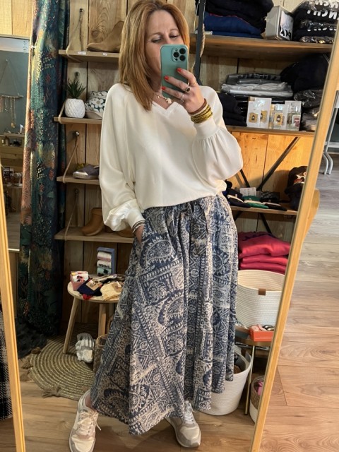 Jupe Evasée Midi Imprimée Cashmere Maxime Orféo