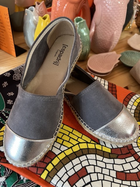 Espadrilles Bi-Color Gris/Argent Cuir et Suède Espadrij