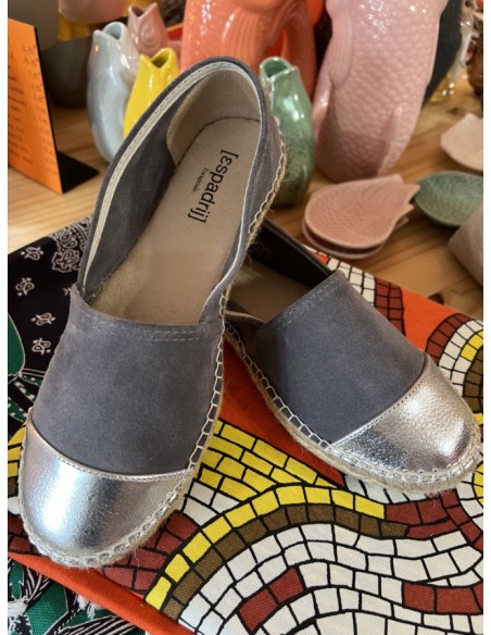 Espadrilles Bi-Color Gris/Argent Cuir et Suède Espadrij