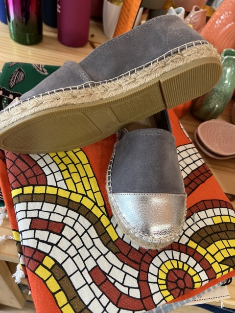 Espadrilles Bi-Color Gris/Argent Cuir et Suède Espadrij 2