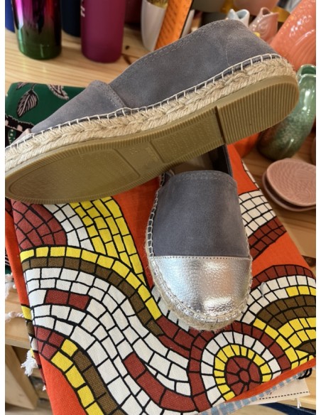 Espadrilles Bi-Color Gris/Argent Cuir et Suède Espadrij