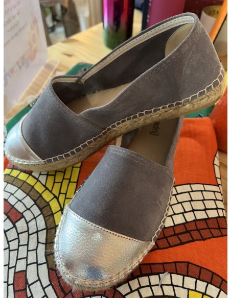 Espadrilles Bi-Color Gris/Argent Cuir et Suède Espadrij
