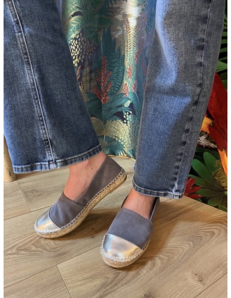 Espadrilles Bi-Color Gris/Argent Cuir et Suède Espadrij