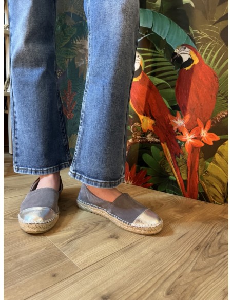 Espadrilles Bi-Color Gris/Argent Cuir et Suède Espadrij