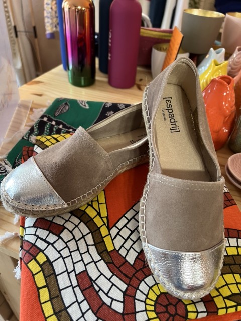 Espadrilles Bi-Color Sable/Argent Cuir et Suède Espadrij