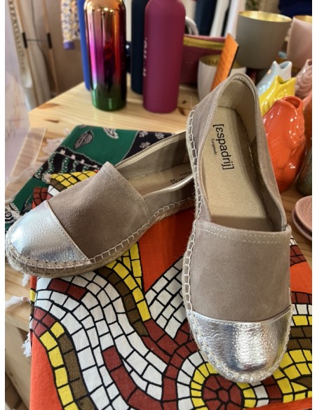 Espadrilles Bi-Color Sable/Argent Cuir et Suède Espadrij