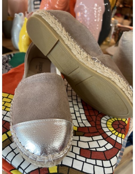 Espadrilles Bi-Color Sable/Argent Cuir et Suède Espadrij