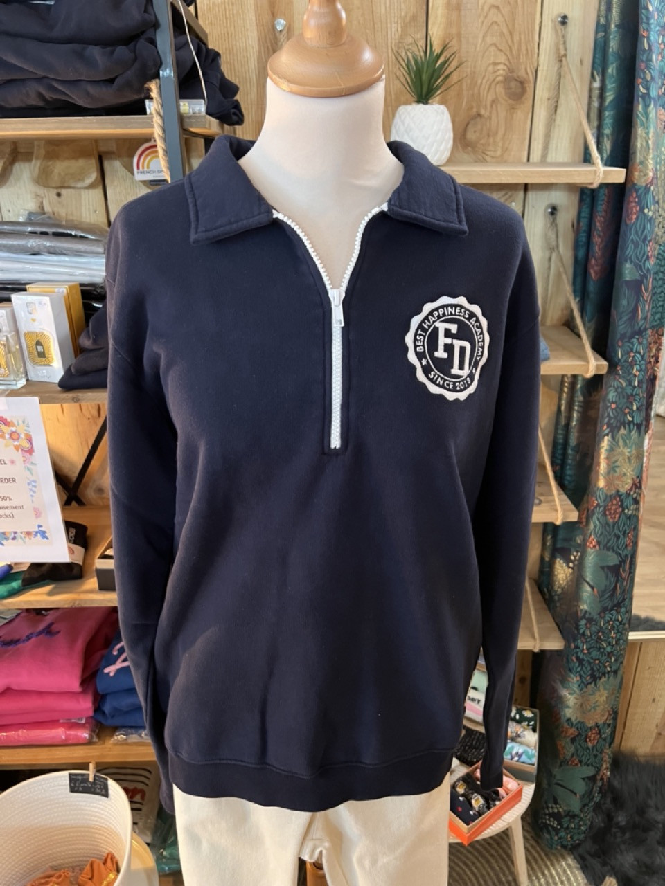 Sweat Col Zippé Cooper Blason Broderie French...