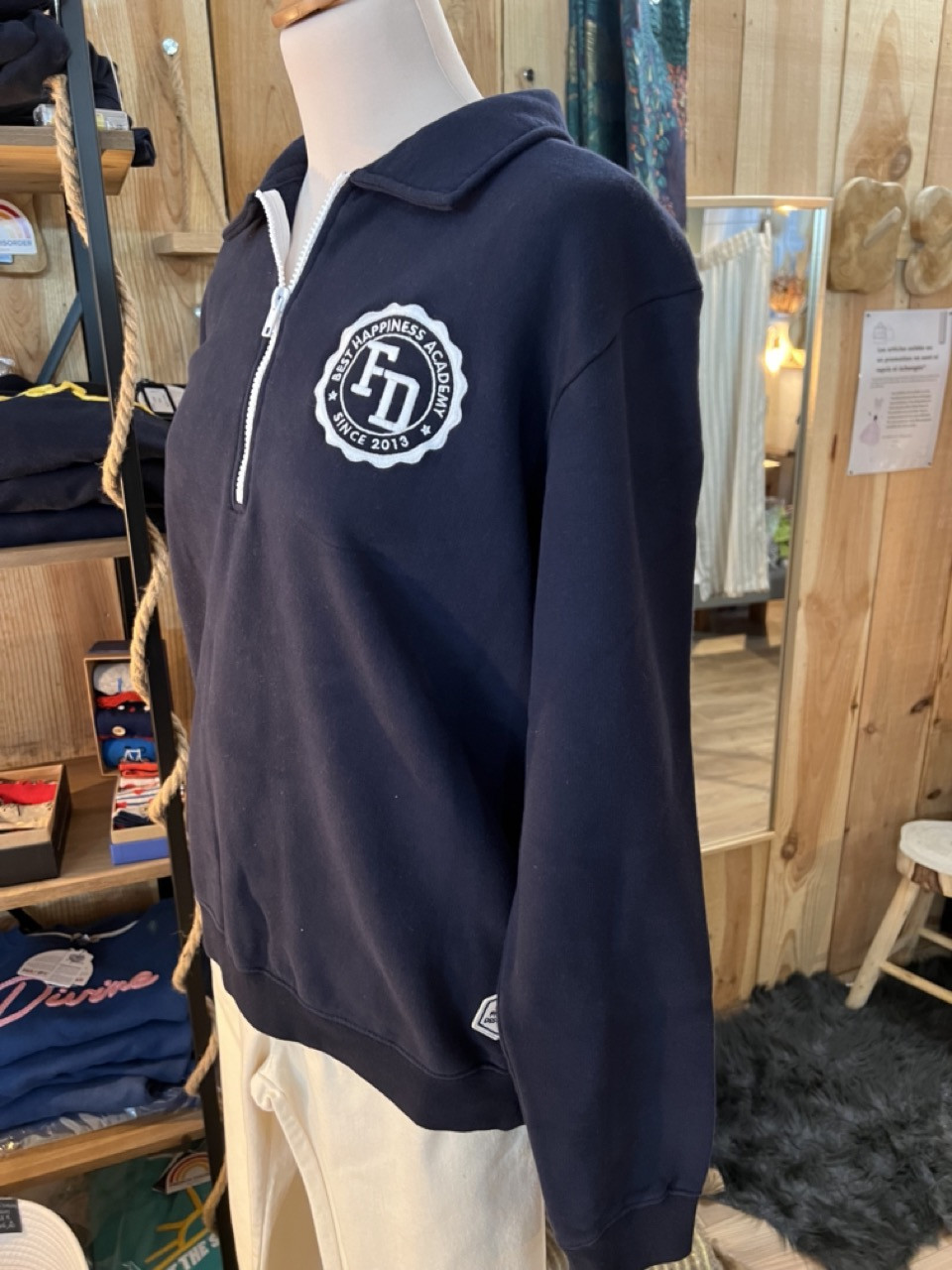 Sweat Col Zippé Cooper Blason Broderie French...