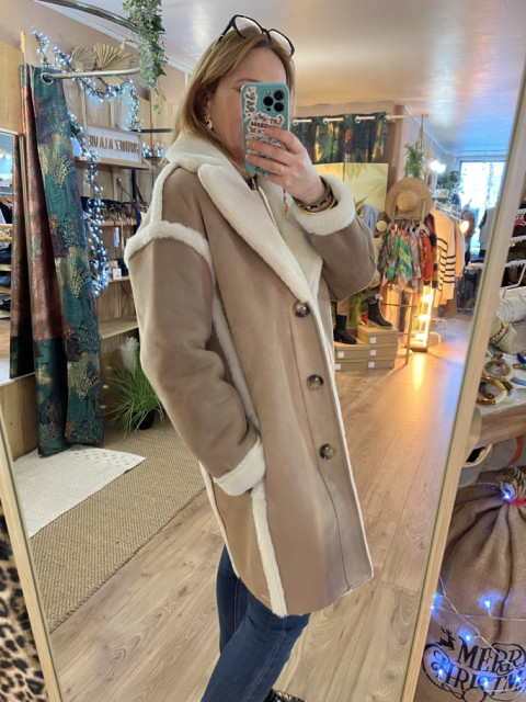 Manteau fourré droit Faux Cuir Suède Jannecke Rino & Pelle 2