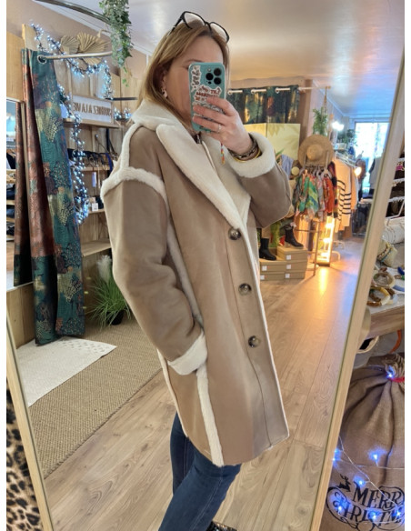 Manteau fourré droit Faux Cuir Suède Jannecke Rino & Pelle