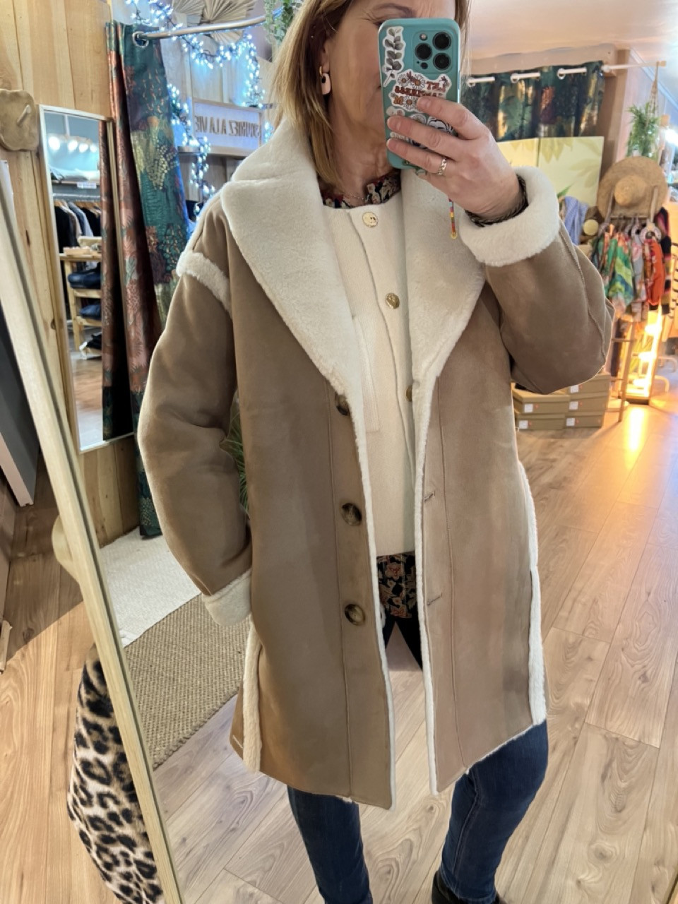 Manteau fourré droit Faux Cuir Suède Jannecke...