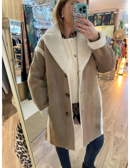 Manteau fourré droit Faux Cuir Suède Jannecke Rino & Pelle