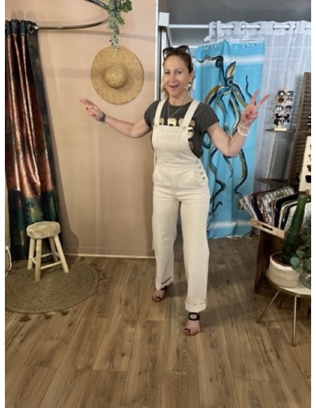 Salopette Toile Ecru Bretelles Croisées Dos Bell Boy  Not Your Girl